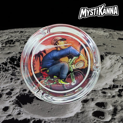 Cendrier en verre Beuz Bike 9cm design rétro - accessoire CBD Mystikanna